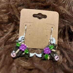 Floral Earrings with Purple and Green Accents